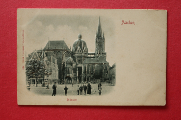 Postcard embossed PC Aachen 1900 Muenster Straße Häuser Town architecture NRW